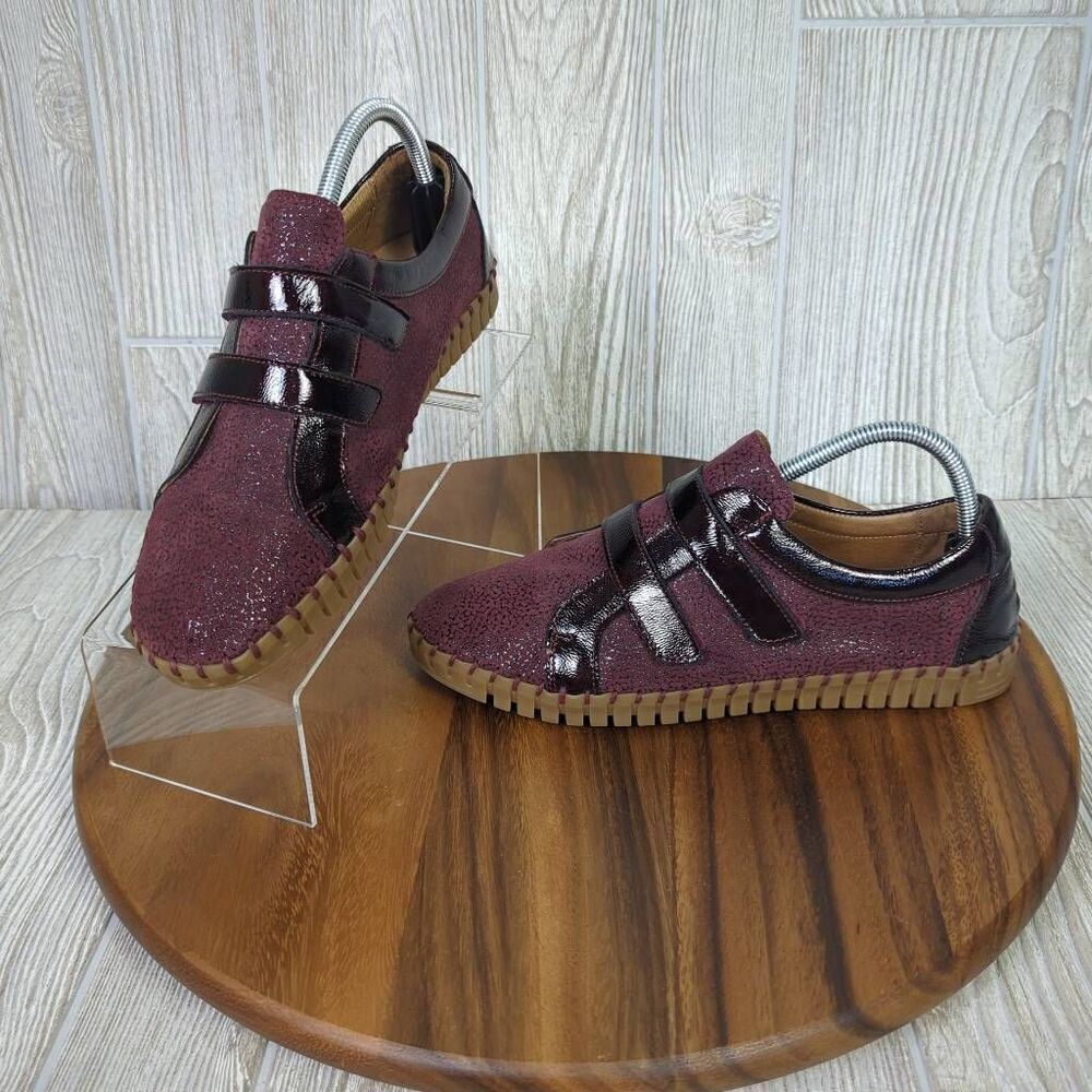 La Plume Womens Size EU 41 US 8.5 Sylvia Leather Sneakers Shoes Burgundy Sparkle